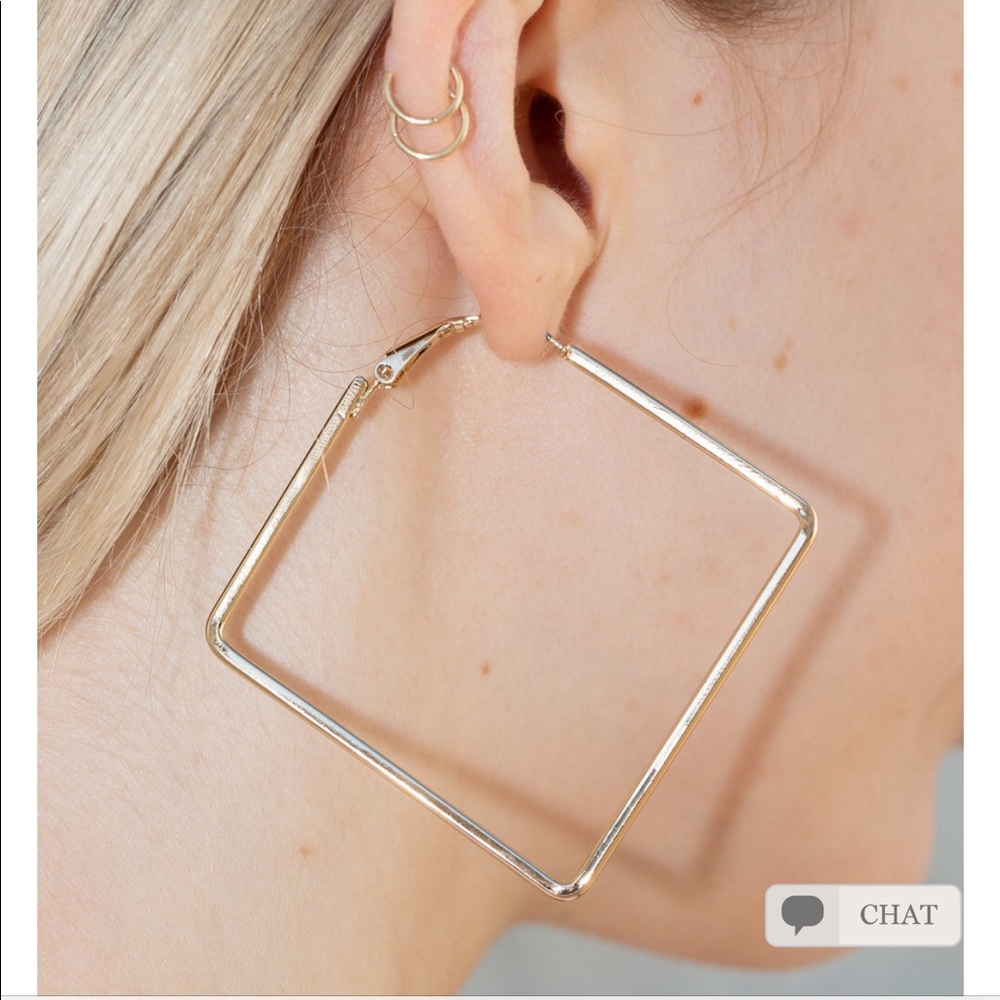 Brandy Silver Square/Diamond Hoop Earrings